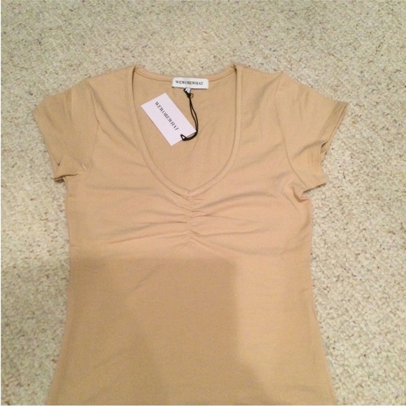 198 NWT WeWoreWhat Revolve Women's Beige Cap Sleeve Top Size S - Picture 4 of 7